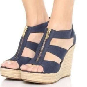 Michael Kors navy blue  and Tan Wedge Sandals